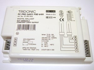  
	Электронный дроссель 2 x 9/11 Вт, Tridonic Atco, PC PRO 2x9/11 FSD b101, 22083003 

