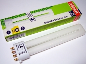  
	Компактная-люминесцентная лампа 9 Вт, Osram Dulux® S/E, 9W/830/2G7,  4-PIN , 589398 
