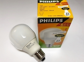 <p>
	Экономичная лампа 5Вт=25Вт, Philips Softone T60, 658630</p>
