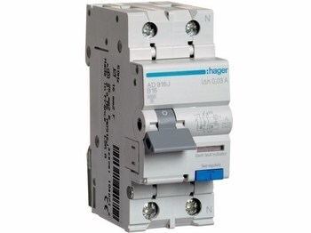 <p>
	Aвтомат тока утечки с автоматическим выключателем 1-фазный, B 16A, 30мA(0,03A), Hager, AD916J, 104071</p>
